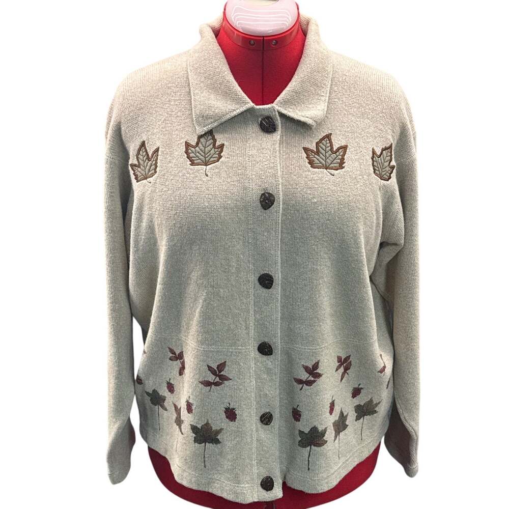 Woolrich Original Outdoor Collared Fall Leaves Button Up Cardigan Women Medium